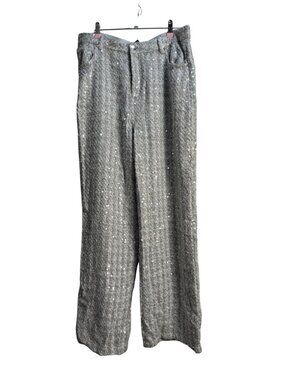 Forever 21 XL Silver Gray Sequin Tweed Wide Leg Pants
